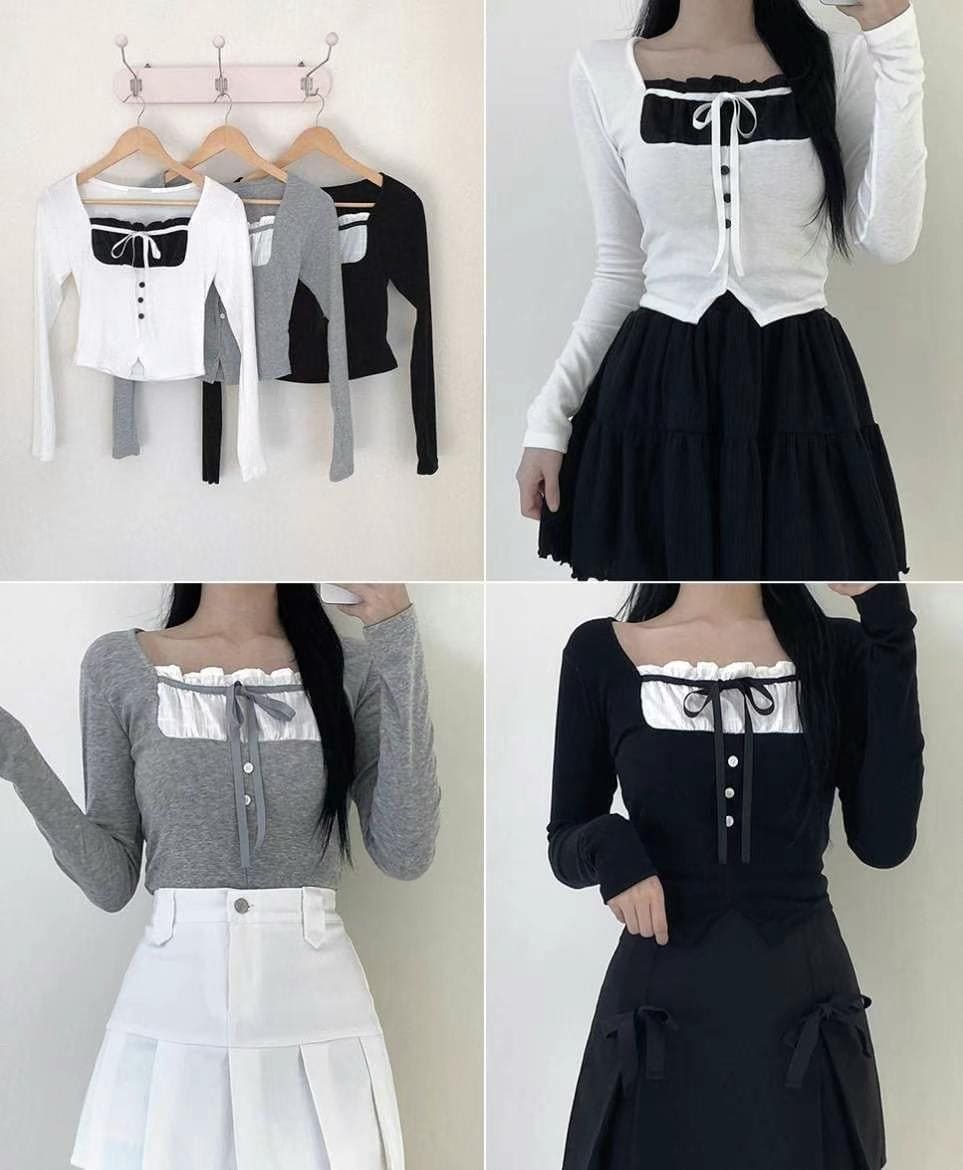 【🖤Trending Y2K】Ribbon Slit Top