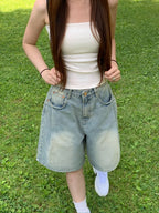 [Lazy Style] Balloon Denim Half Pants