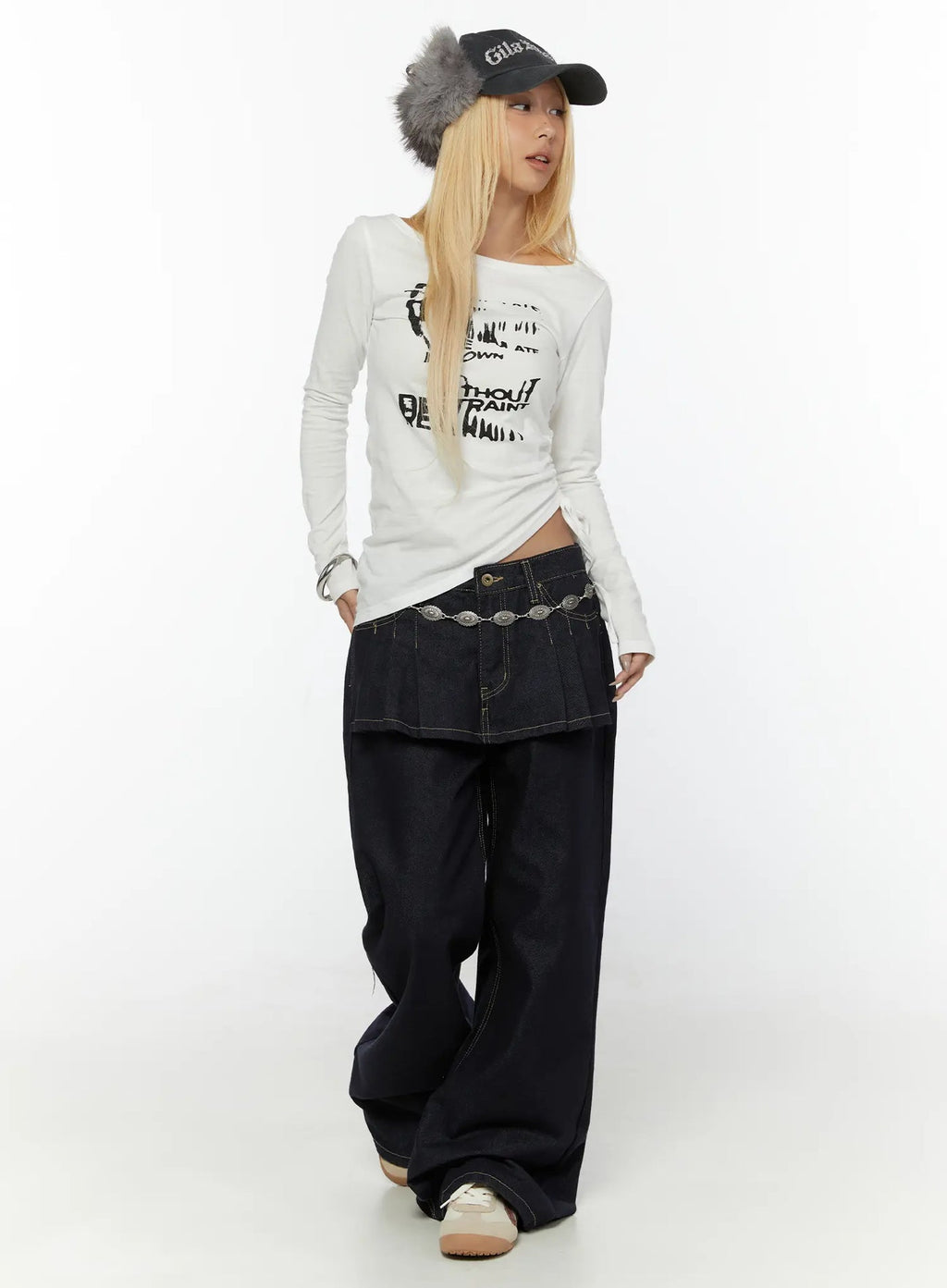 Non-Fade Layered Wide Jeans