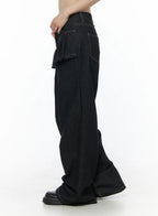 Non-Fade Layered Wide Jeans
