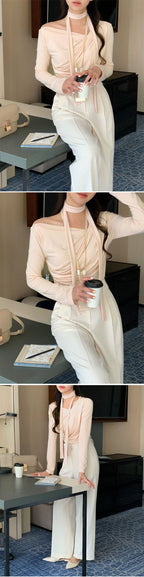 【🩰Ballet Core】Drape Shirring Tie Set