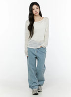 【🥛透膚條紋】Loose Fit Stripe Knit