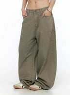 Heart Stud Wide Jeans
