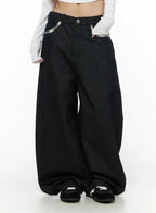 Remi Plaid Detail Wide Jeans