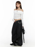 Remi Plaid Detail Wide Jeans