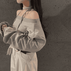 [Stylish Casual] Off-Shoulder Sweatshirt Scarf Set 