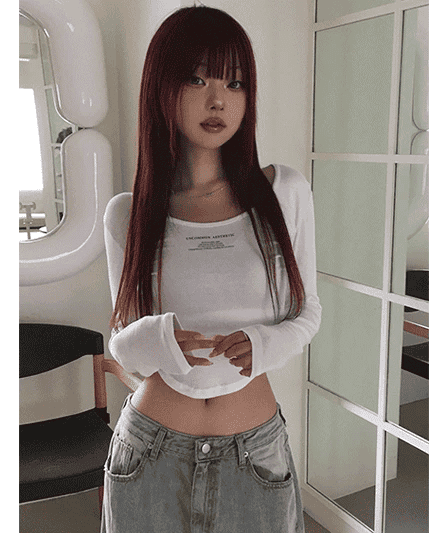 【🤍y2k vibe】Lettering Crop Tee 