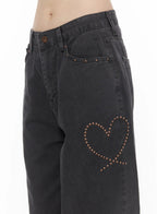 Heart Stud Wide Jeans