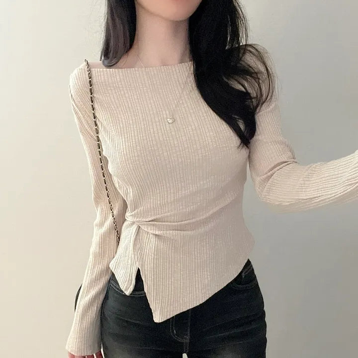 【🍇修身露肩】Boatneck Twisted Top