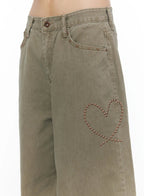 Heart Stud Wide Jeans