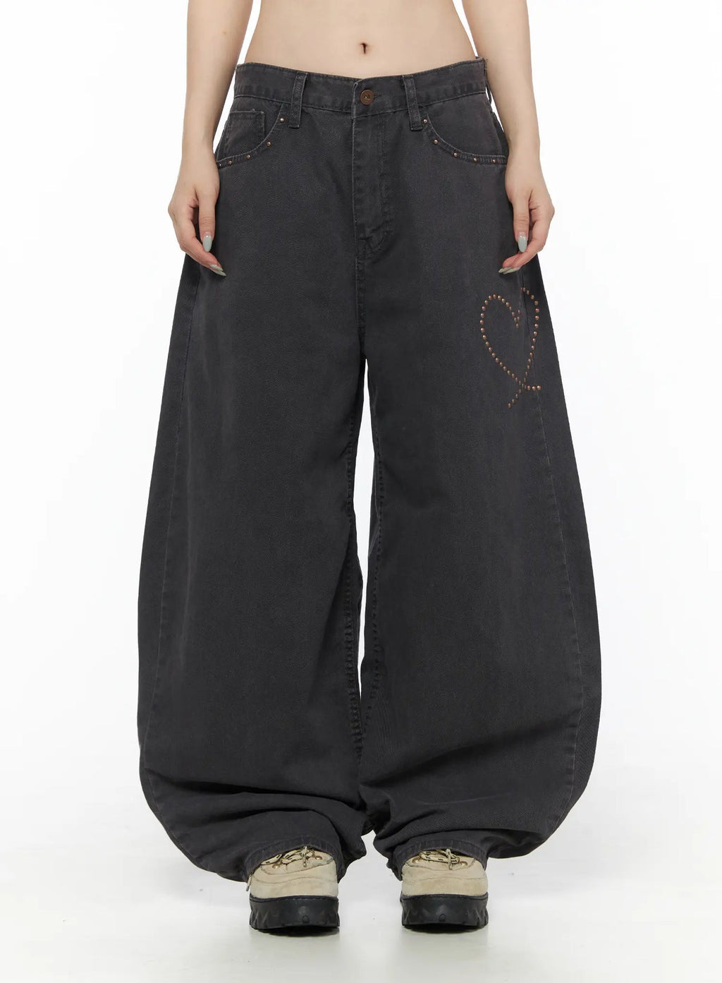 Heart Stud Wide Jeans