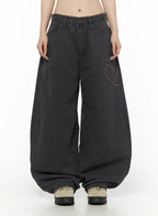 Heart Stud Wide Jeans