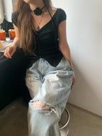 【OOTJ】Damaged Washing Wide Denim 