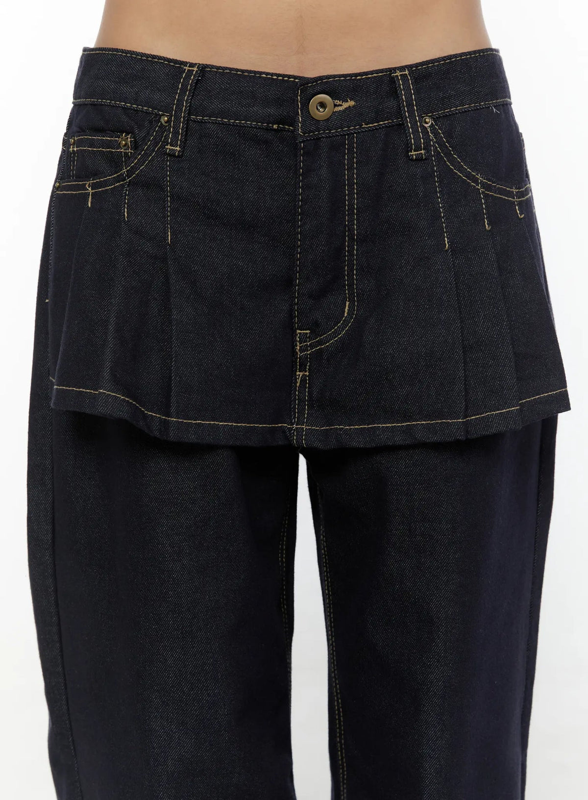 Non-Fade Layered Wide Jeans