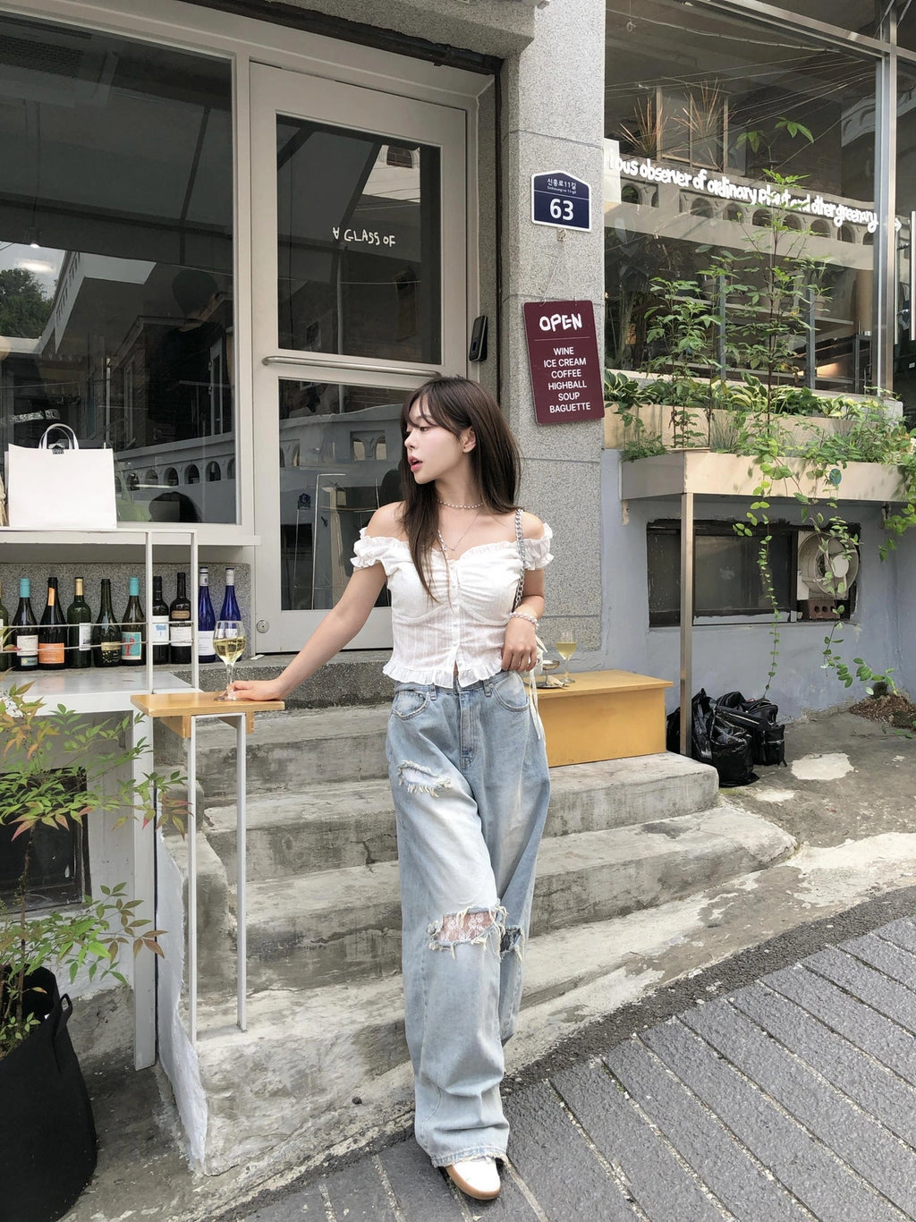 【OOTJ】Damaged Washing Wide Denim 