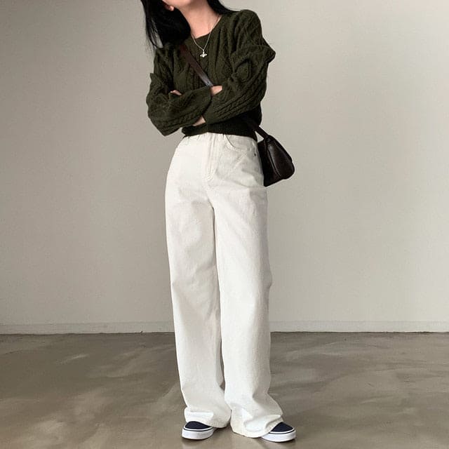 Autumn/Winter Color-Coated Cable Knit Tops