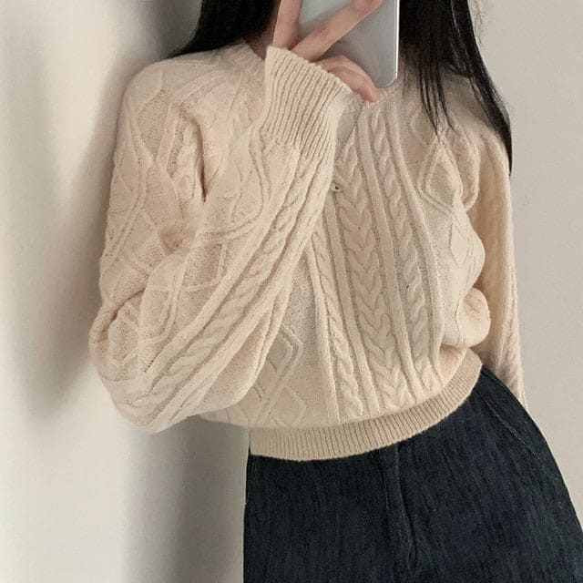 Autumn/Winter Color-Coated Cable Knit Tops