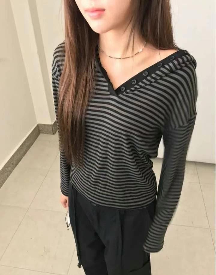 【🎧y2k vibe】Stripe Hoodie Tee 