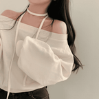 [Stylish Casual] Off-Shoulder Sweatshirt Scarf Set 