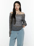 【🥛透膚條紋】Loose Fit Stripe Knit