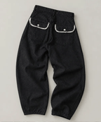 Remi Plaid Detail Wide Jeans