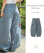 【彎刀神褲】Stripe Summer Wide Jeans