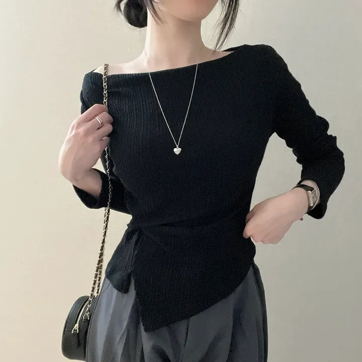 【🍇修身露肩】Boatneck Twisted Top