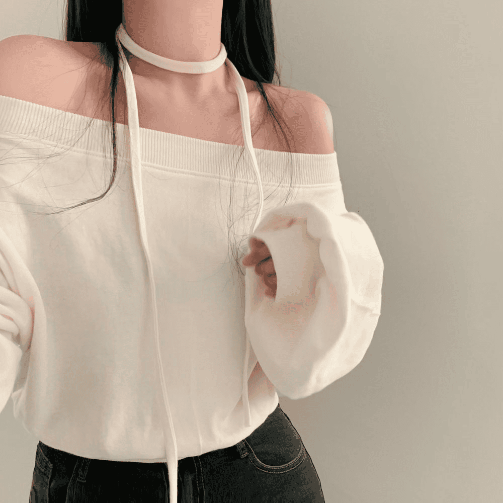 [Stylish Casual] Off-Shoulder Sweatshirt Scarf Set 