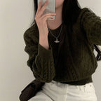 Autumn/Winter Color-Coated Cable Knit Tops