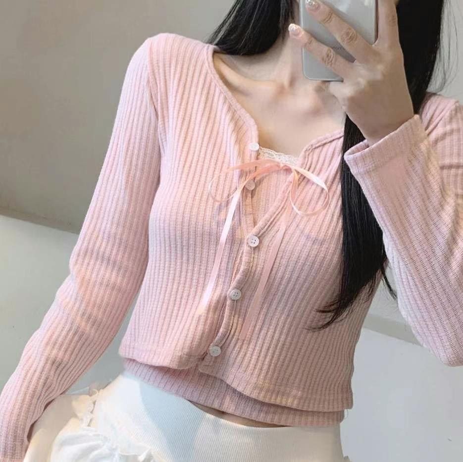 【🩰Ballet Core】Ribbon Lace Cardigan Set 