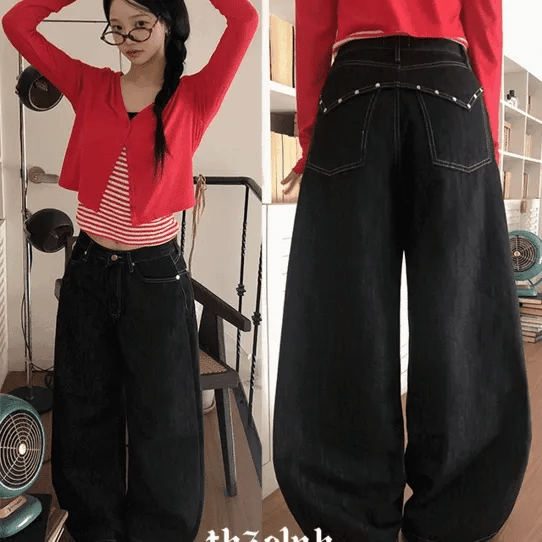 【彎刀神褲】Non-Faded Stud Jeans