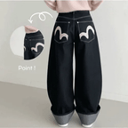 【彎刀神褲】Embroidered Roll-Up Raw Denim
