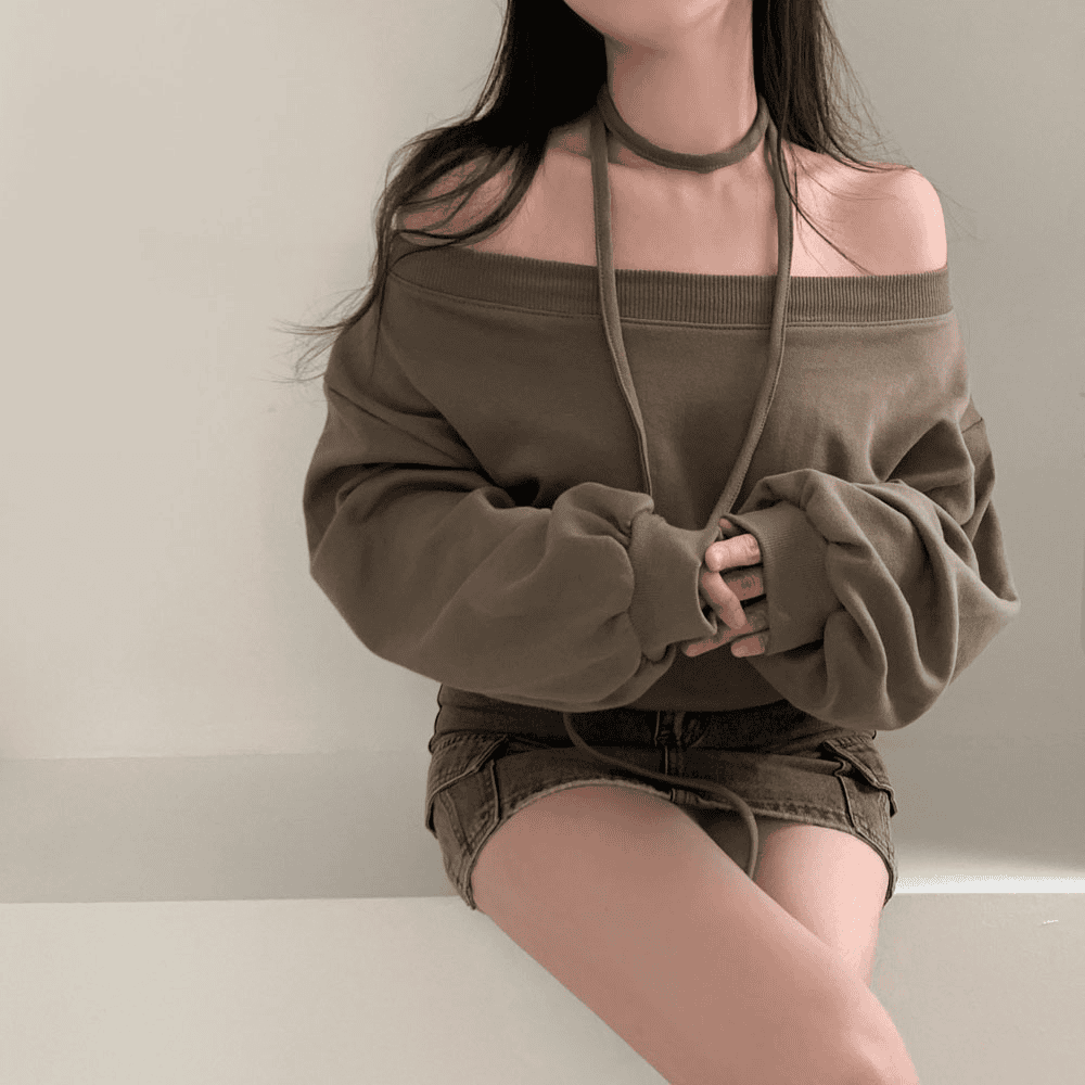 [Stylish Casual] Off-Shoulder Sweatshirt Scarf Set 