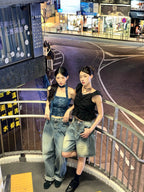 [Lazy Style] Pintuck Balloon Wide Denim