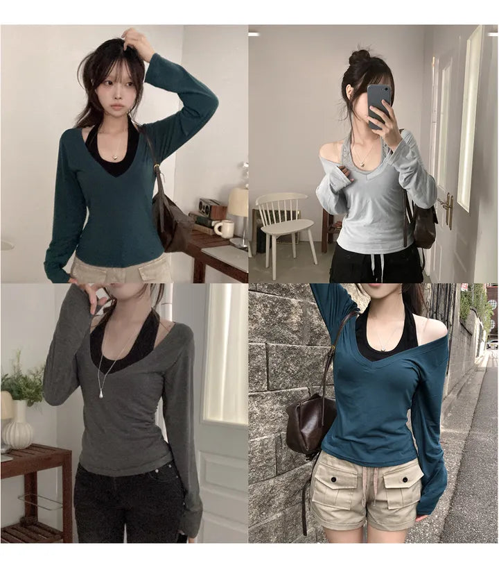 【韓式約會感】Halter V Neck T-shirts
