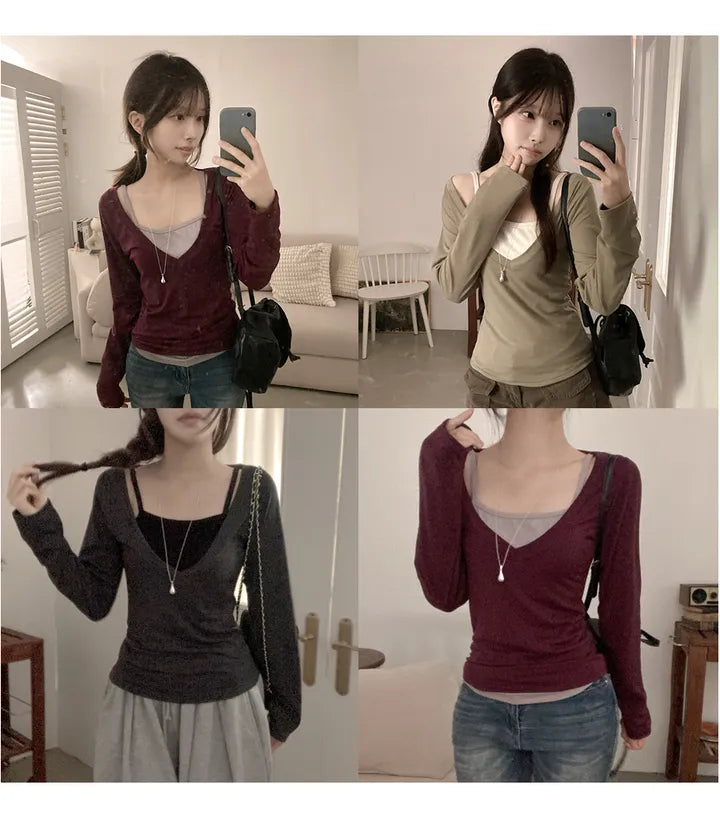 【秋感層疊】Slim Fit Layered Top Set