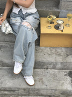 【OOTJ】Damaged Washing Wide Denim 