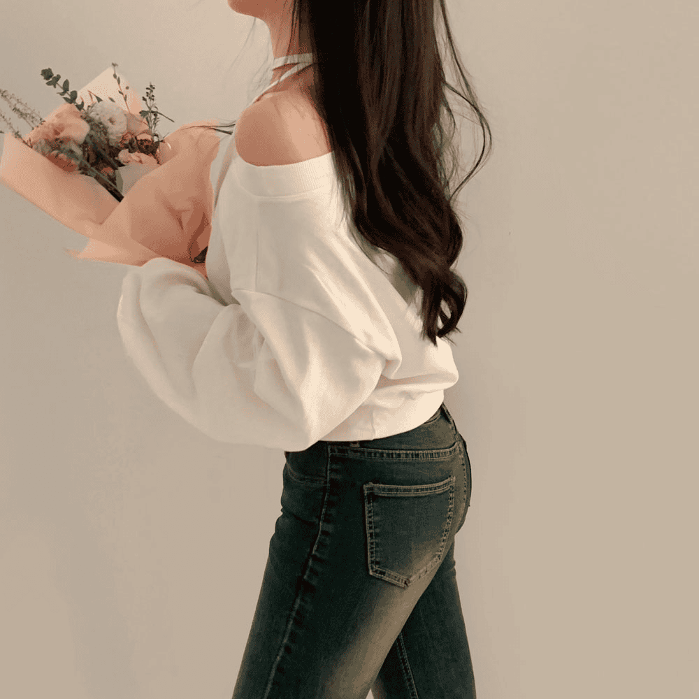 [Stylish Casual] Off-Shoulder Sweatshirt Scarf Set 