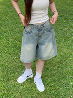[Lazy Style] Balloon Denim Half Pants