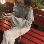 [Stylish Casual] Off-Shoulder Sweatshirt Scarf Set 