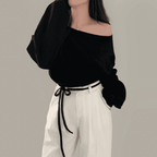 [Stylish Casual] Off-Shoulder Sweatshirt Scarf Set 