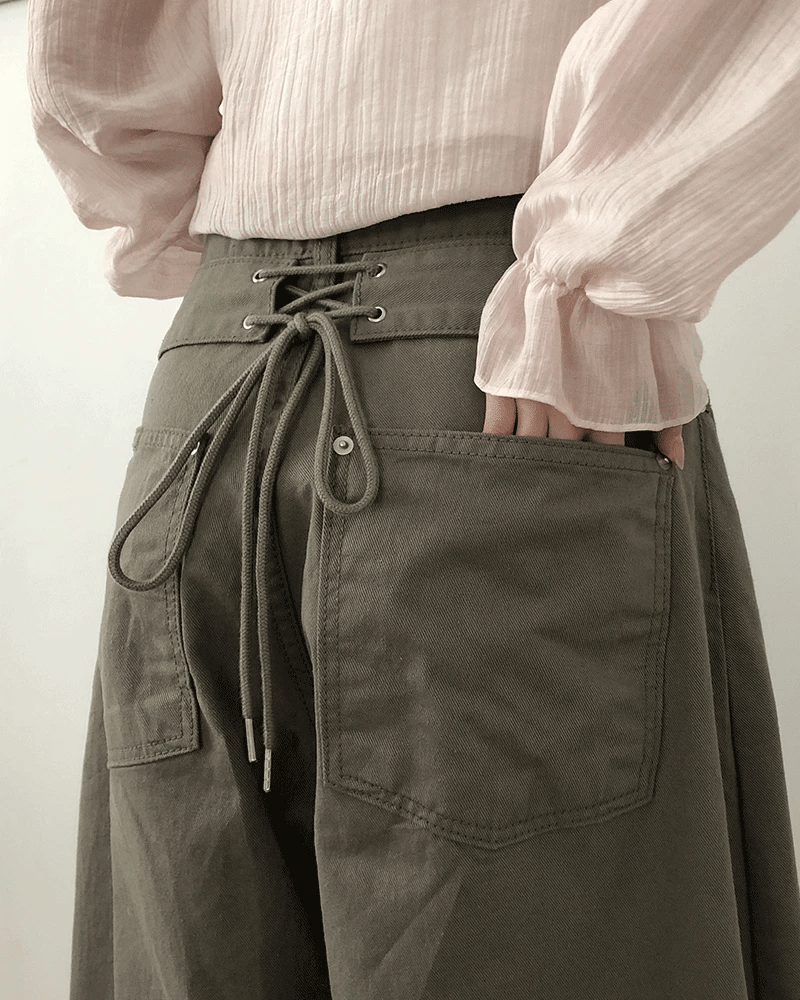 【彎刀神褲】Corset Belt Cotton Pants