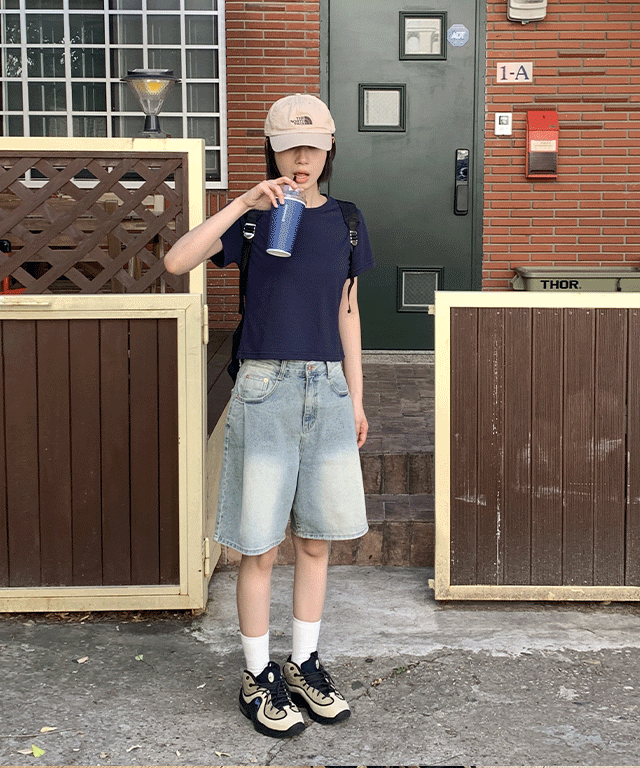 [Lazy Style] Balloon Denim Half Pants
