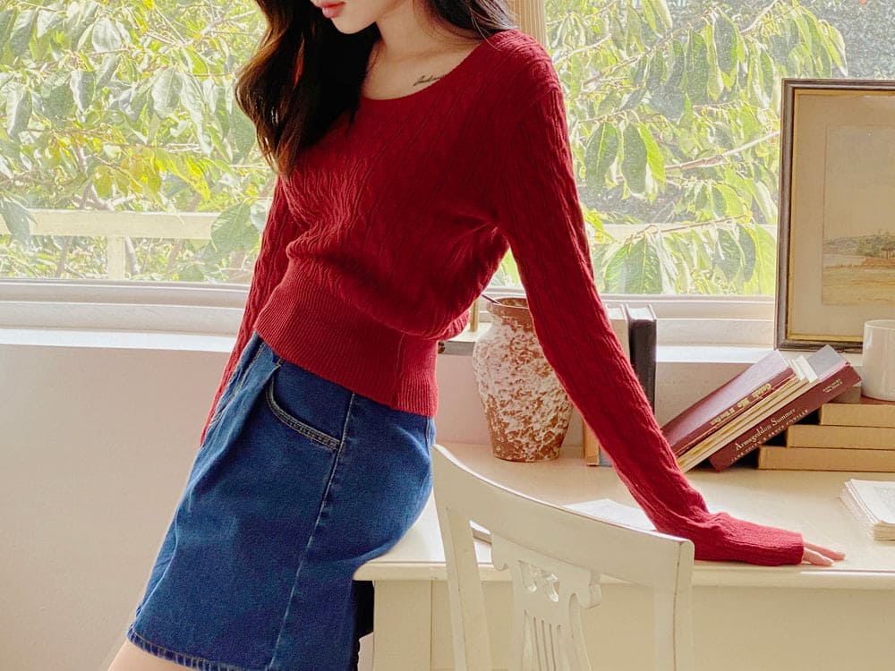 【🌷Soft】Pretzel Cable U-Neck Knit