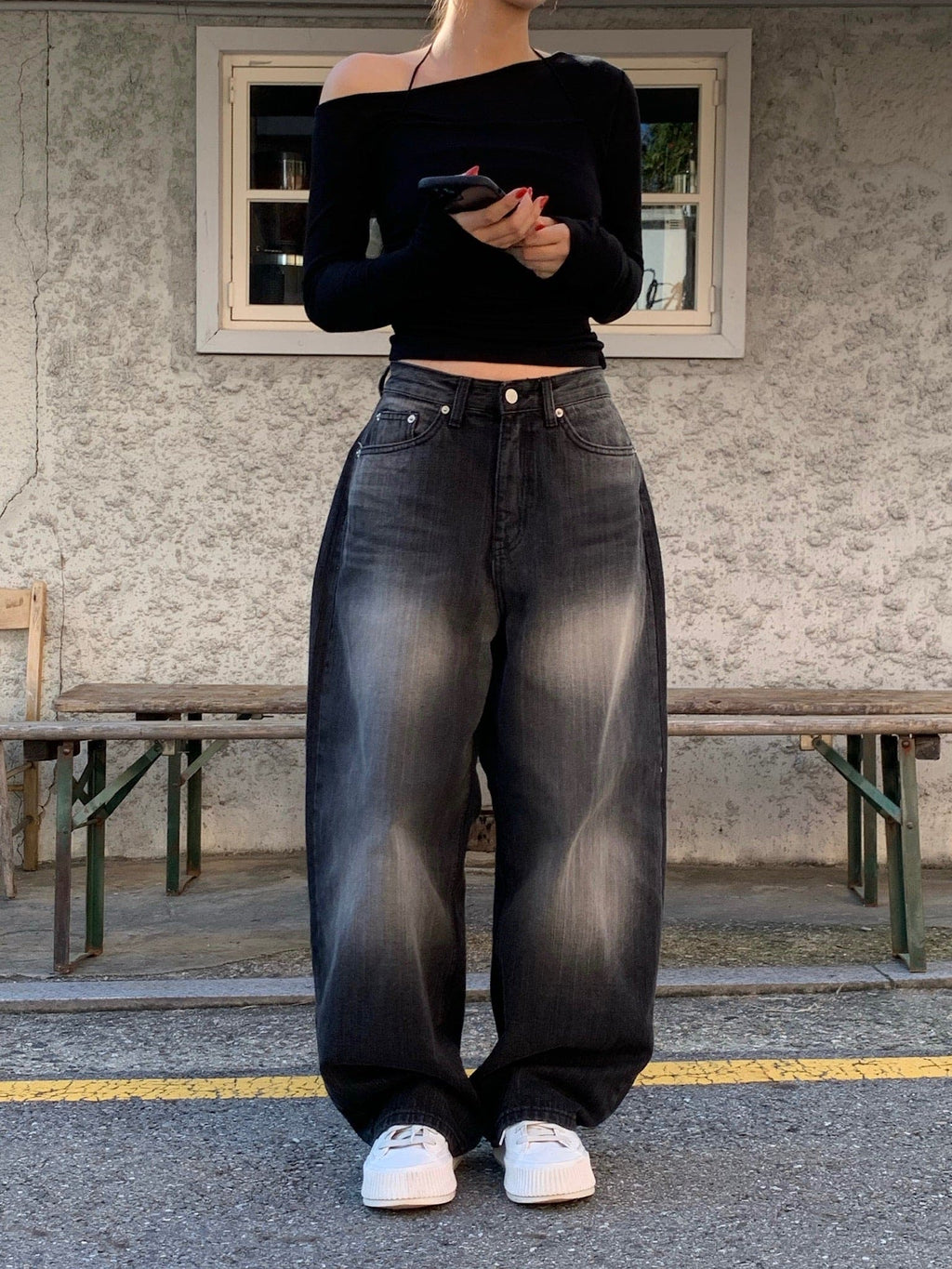 【🖤y2k vibe】Back Wide Jeans