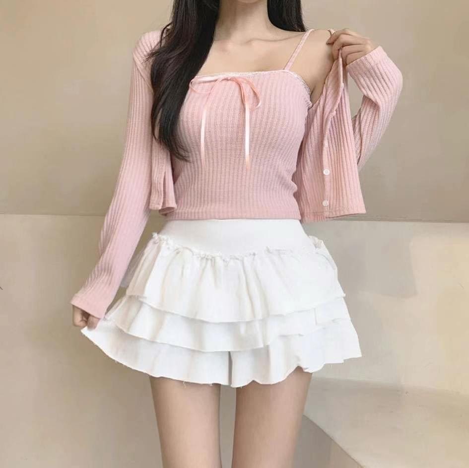 【🩰Ballet Core】Ribbon Lace Cardigan Set 