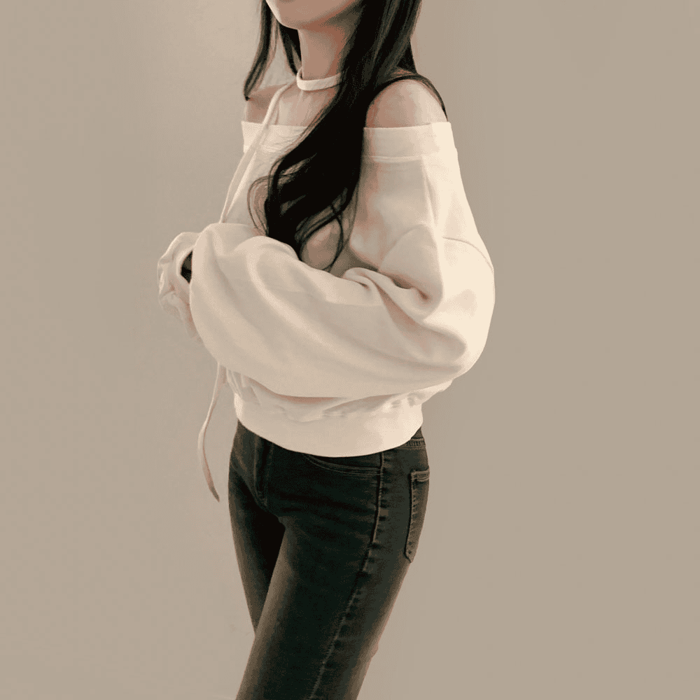 [Stylish Casual] Off-Shoulder Sweatshirt Scarf Set 