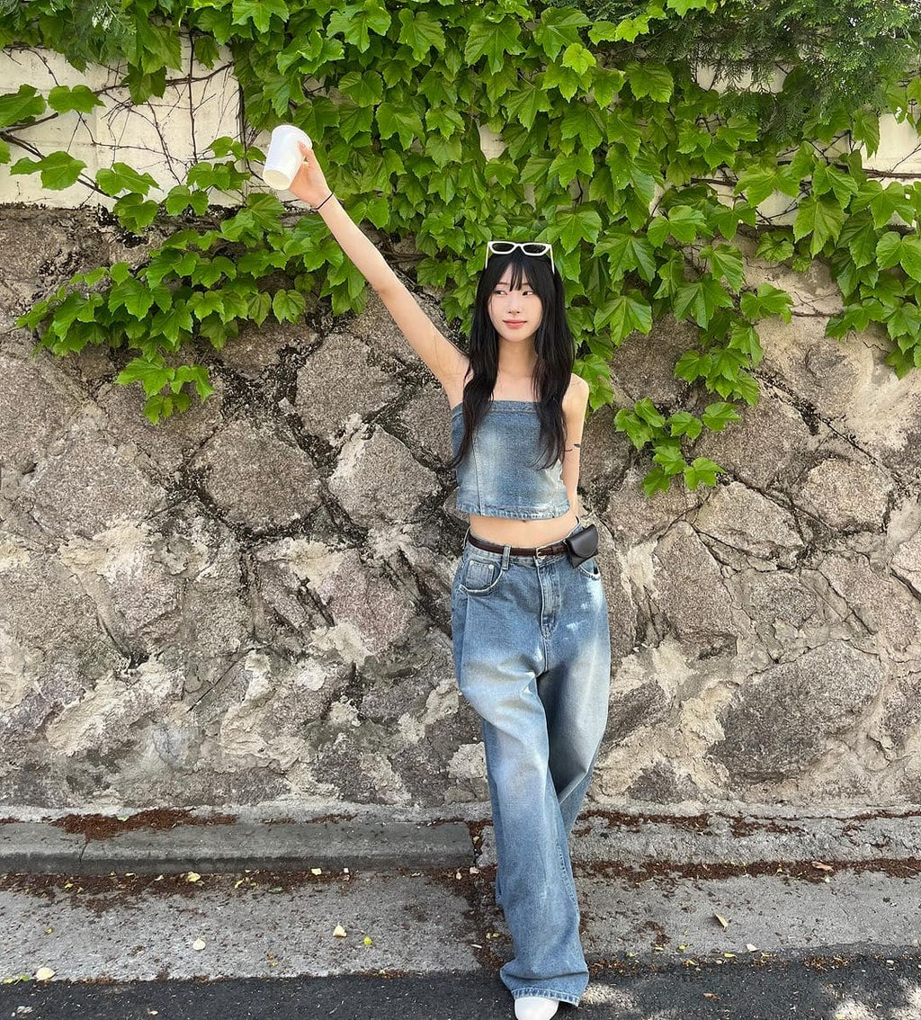 [Lazy Style] Pintuck Balloon Wide Denim