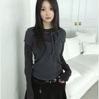 【🩶y2k vibe】Layered Ribbon Top Set