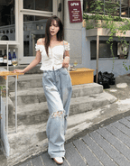 【OOTJ】Damaged Washing Wide Denim 